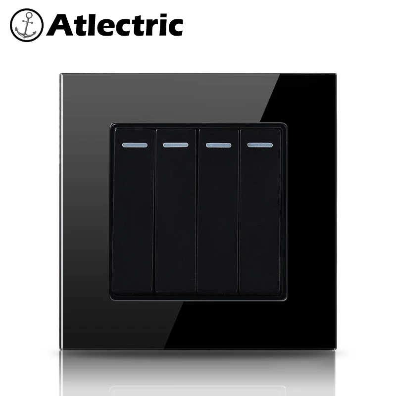 Atlectric 1 2 3 4 банды 1 2 Позиционный выключатель, выключатель для света ВКЛ/ВЫКЛ настенный кнопочный выключатель лампы из закаленного стекла Панель переключатель,кнопки,кнопка включения