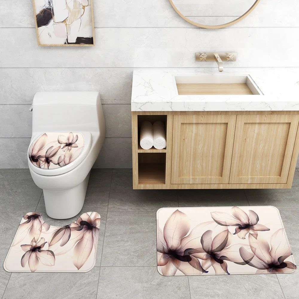 Traditional Style Bathroom Rug Set Bath Mat and Shower Curtain Set Toilet Mat Bathroom Carpet Bathroom Decoration Absorbent Mat