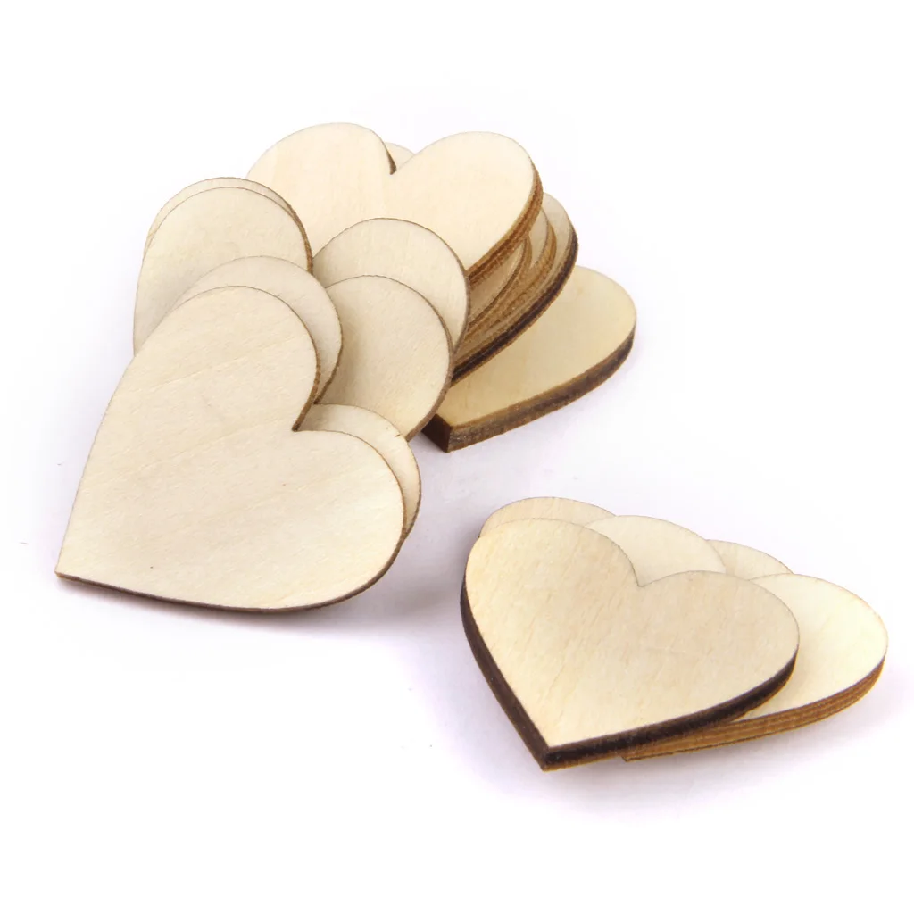 Wholesale Blank Wood Heart Embellishments Wood Heart Slices for Wedding Valentine DIY Arts Crafts Card Making