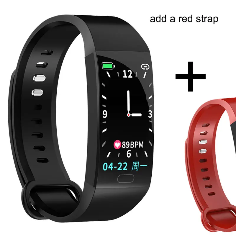Add a red strap Смарт-браслет 1,14 ''экран Погода сообщение Push Ip67 Водонепроницаемый фитнес-трекер сердечный ритм кислород кровяное давление монитор - Цвет: Add a red strap