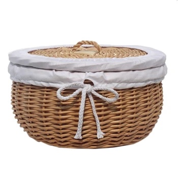 

Rattan Storage Basket Woven Fruit Snack Storage Box Picnic Basket Wedding Decoration Outdoor Home Desktop Decoration-with Cover