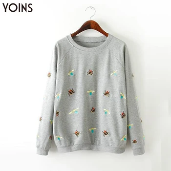 

YOINS 2020 Autumn Winter Sweatshirt Women Round Neck Long Sleeves Embroidery Pattern Pullover Casual Felpe Donna Moletom Femme