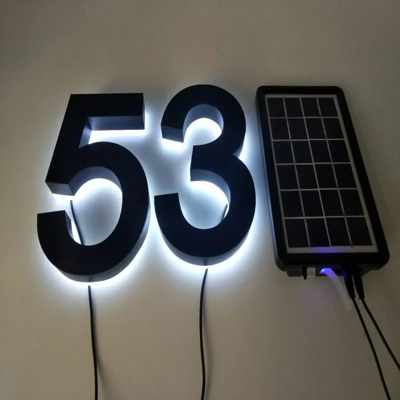 2 Solar Power Numbers LED Light Outdoor Night Light Sensor Door Address Plaque Number Digits House Number Plate 