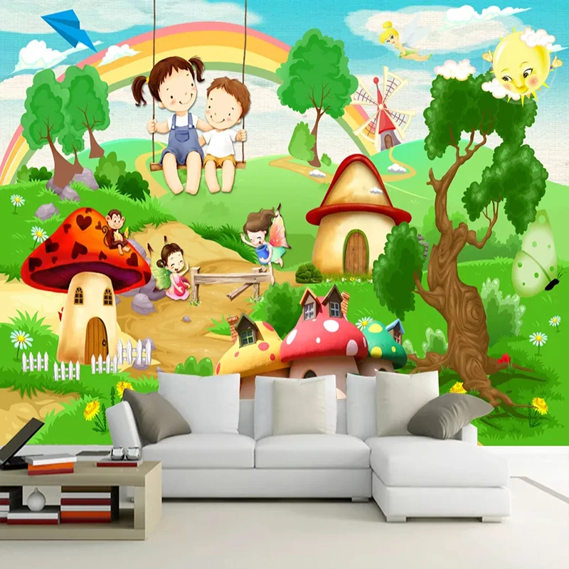 Custom Self Adhesive Waterproof Mural Wallpaper 3d Cartoon Children Lawn Landscape Wall Sticker Kids Bedroom Background Posterwallpapers Aliexpress