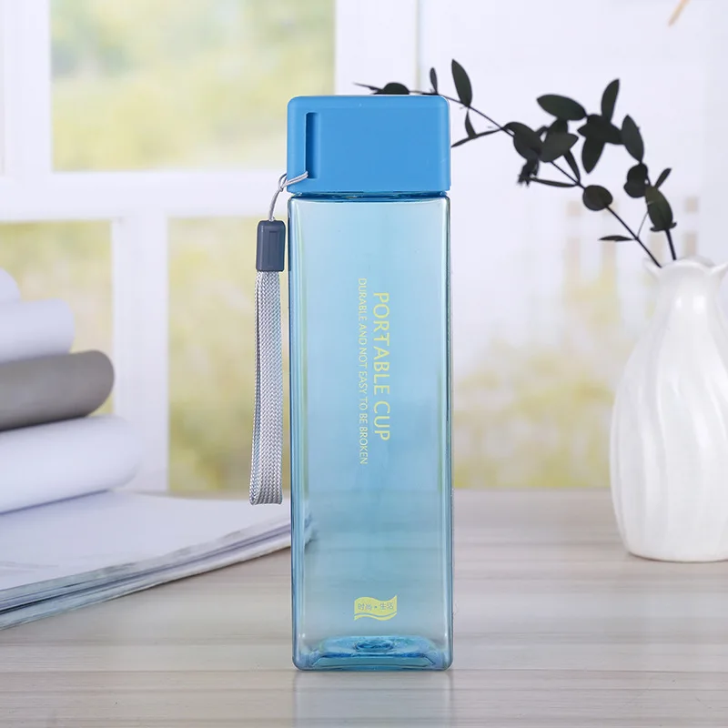 Korean Creative Portable Bottle Square Transparent Simple Male Female Water Cup Outdoor Advertising Plastic | Дом и сад