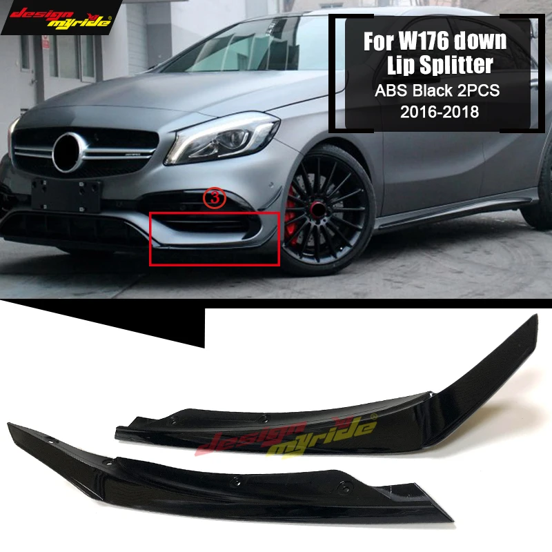 Для Mercedes A Class W176 передний бампер для губ Splitter Canards 2 шт. A45 стиль ABS черный глянец A180 A200 A220 A250 подтяжка лица-18