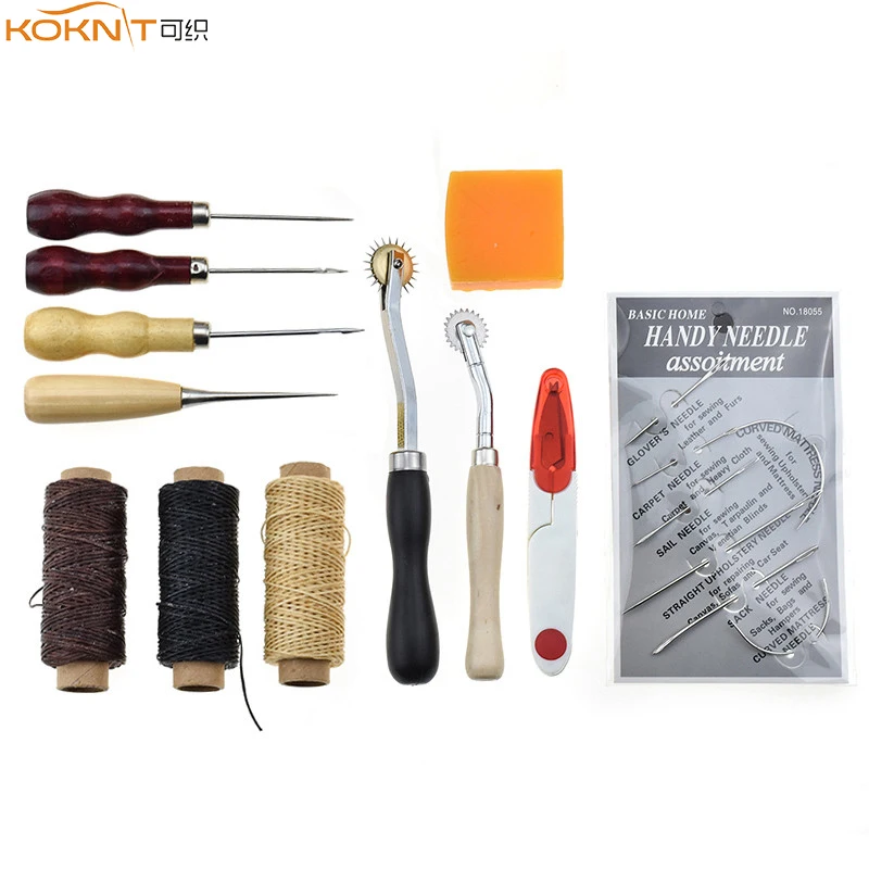 

13pcs/set Leathercraft Tool Sets Hand Stitching Sewing Leather Craft Saddle Groover Punch Sewing Needles Carpet Leather DIY Tool