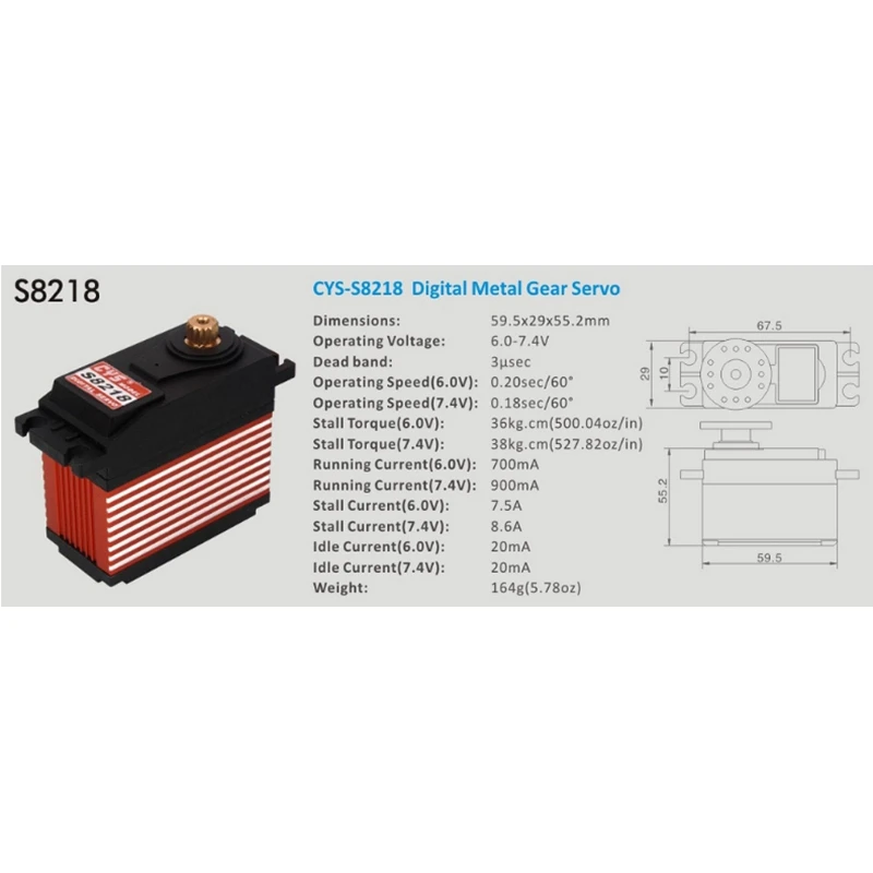 Cys S8218 Metal Gear 40kg High Torque Digital Servo 0.18s