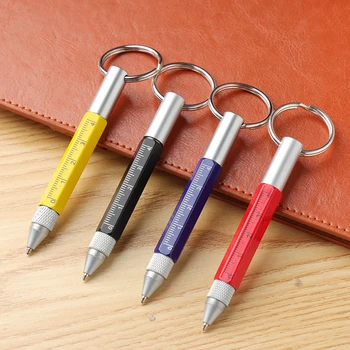 

High Quality 6 In1 Keychain Gel Pen Mini Multifunction Ballpoint Pen Stylu Tool Ball Touch Pen Screwdriver Metal Small Ruler Pen