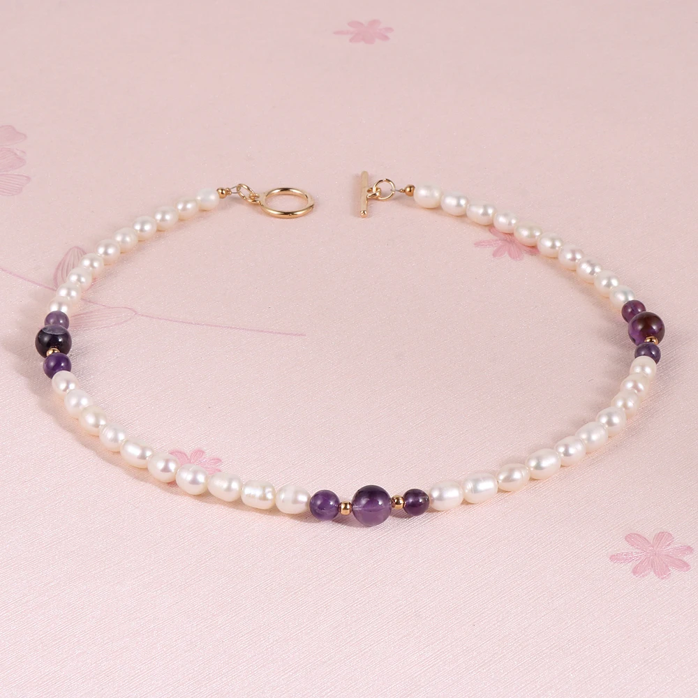 Women Freshwater Pearls Natural Stone Beads Strand Necklace Amethysts Turquoises Crysatal Fluorite Choker Chain Fashion Jewelry