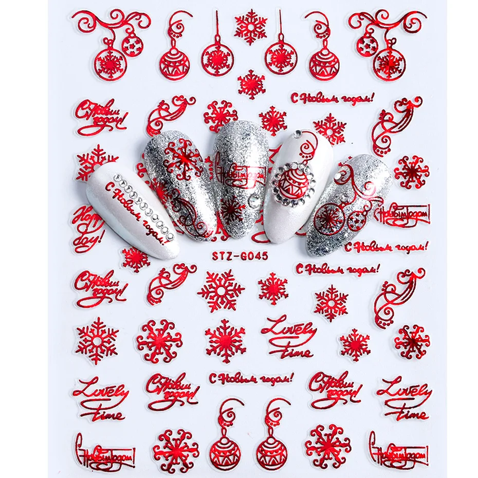 18 шт. наклейки для ногтей Снежинка Лось Снеговик 3D Слайдеры для ногтей рождественские Буквы Дизайн Маникюр красное золото декор советы JISTZG041-049-1