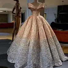 Роскошное вечернее платье блестящие пайетки с открытыми плечами Пышное Бальное платье для выпускного вечера Abendkleider Вечерние платья