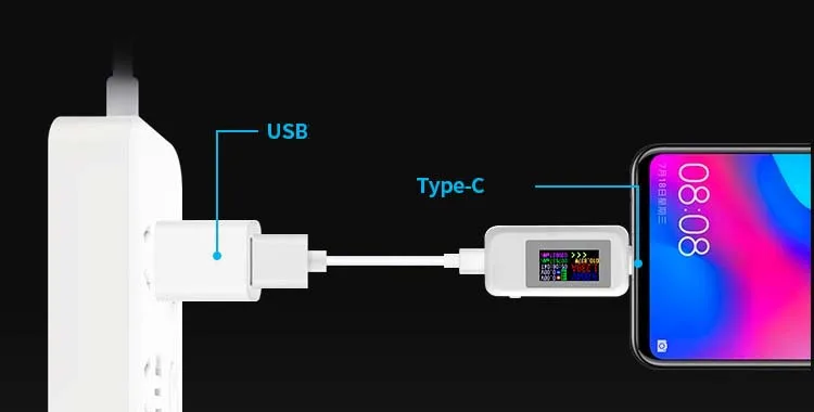 Напряжение Амперметр тип-c тестер Быстрая зарядка USB инструмент измеритель тока Измерение температуры Высокая точность цвет Емкость экрана