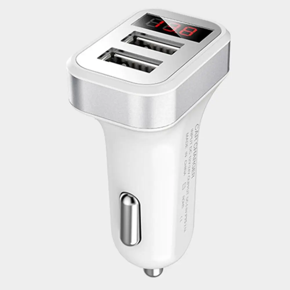 Автомобильное зарядное устройство с двумя usb-портами, цифровой светодиодный дисплей, 2 порта, автомобильное зарядное устройство для смартфонов, планшетов, 5 В, 2,1 А, быстрая зарядка - Название цвета: Серебристый