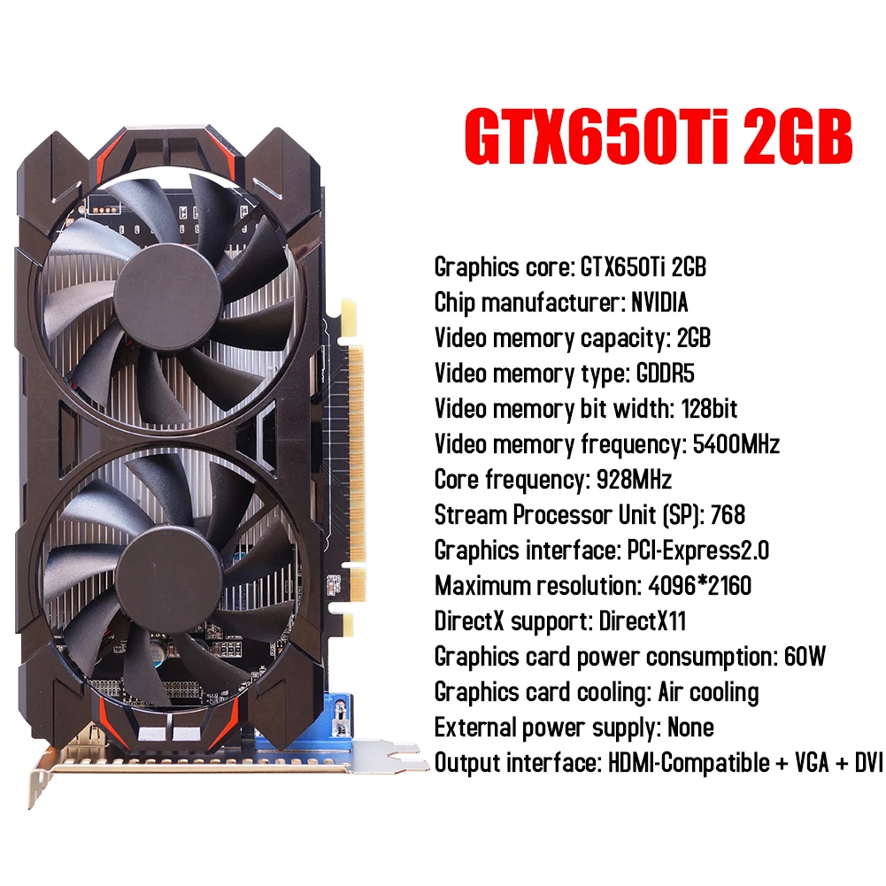 GTX650Ti 2GB DDR5 128bit Graphics Card w/ Cooling Fan Computer Video Card for CF/LOL/DNF Smooth Gaming HDMI-Compatible Accessory gpu computer Graphics Cards