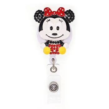

10pcs/lot Free shipping Cute Cartoon Mouse Retractable Badge Reels Rhinestone Medical Nurse Gifts Badge Holder Customized Design