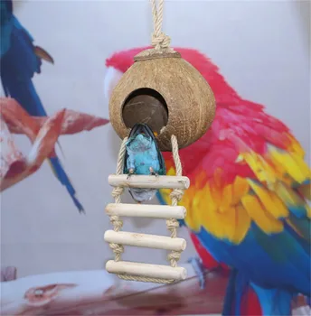 

Aapet 1pc Coconut Bird Nest House Suspensible Cage With Stairs For Bird Parrot Parakeet Bird Feeding Station Decorating Pendant