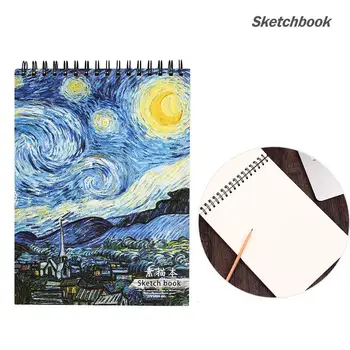 

A4 Sketch Book Durable Creative Wire Bound Hard Cover Notebook Painting Sketch Drawing Book 50 Pages Hand-Painted Stationery