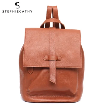 

SC Design Genuine Leather Backpack For Women Flap Cover Teenage Girl Casual School Bag Female Real Leather Shoulder Bag Knapsack