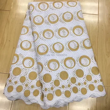

Punch Holes African Swiss Voile Lace In Switzerland White/Gold Swiss 100% Cotton Lace Fabric With Stone For Nigerian Dress Sew