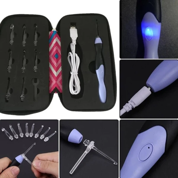 

LED Crochet Hooks Set 9 in 1 USB Rehargeable Light Up Needles Hand Weave Sewing Tools TP899