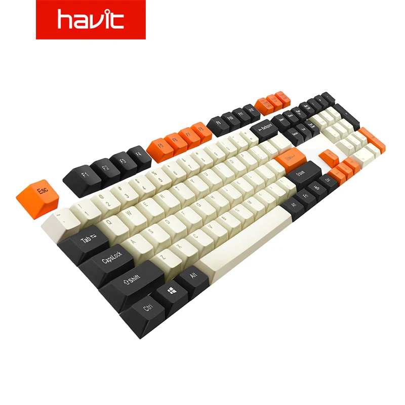 Havit игровая механическая клавиатура PBT Pudding Keycaps DIY для геймеров черно белый