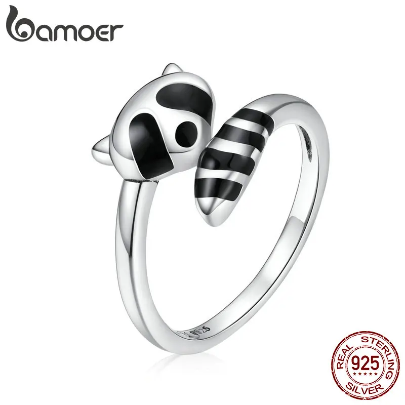 CHENGHONG Animales Anillos De Plata De Ley 925 Perezoso/Panda/Vaca