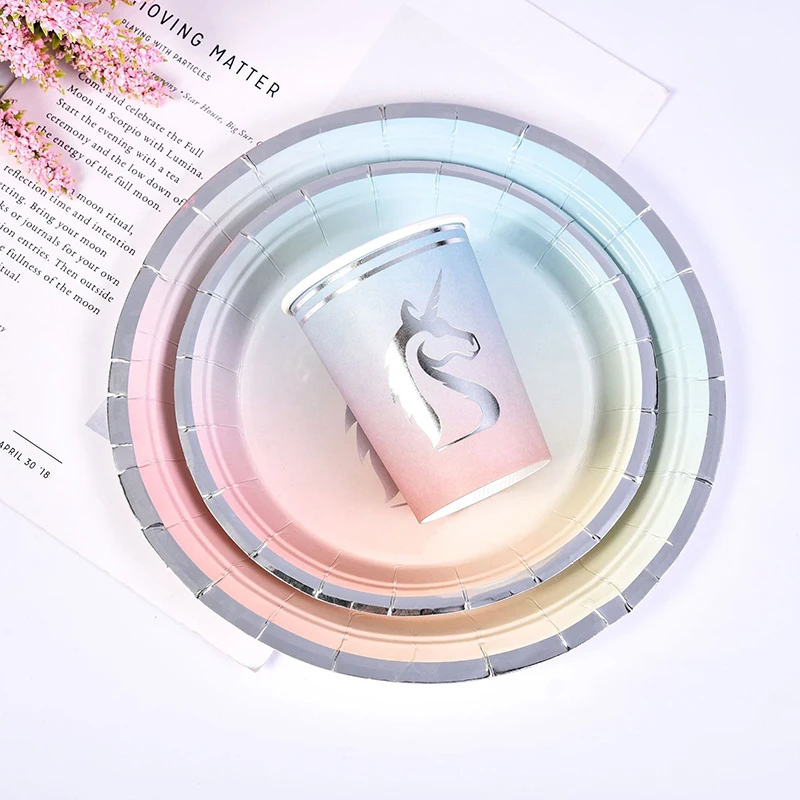 

Unicorn Party Theme Paper Plates Cups Baby Shower Birthday Festival Party Supplies Tableware for Girls Wedding Decoration