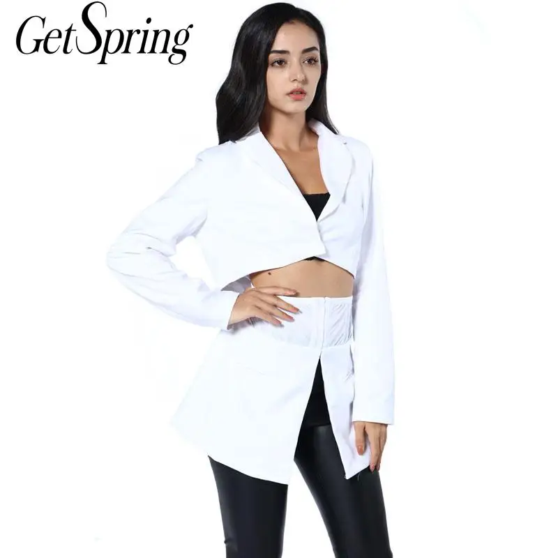 Женский комплект GETSPRING, белый укороченный пиджак, костюм для женщин, комплект из 2 предметов, винтажный женский пиджак, длинный рукав, новинка