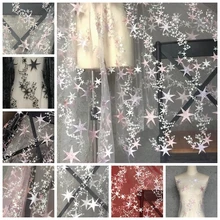 2 м/лот вышитые ткани со звездами и блестками, ткань с блестками для женских платьев и вечерних платьев, кружевная ткань с сеткой для украшения