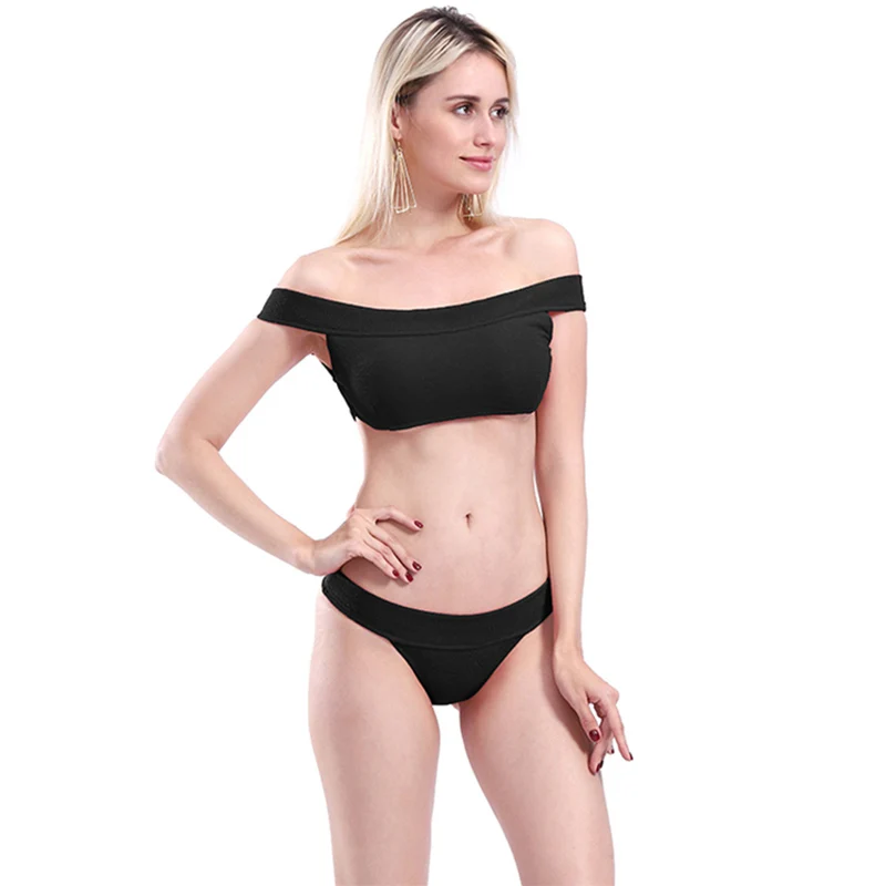 

2019 Women Swimsuit Push up Bikini Swimwear Solid Swimming Suit Separate Female Swimsuit Bathing Suit Bikinis Black Biquinis