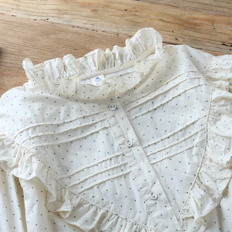 

Boutique ruffle lolita long sleeve polka dots print cotton long sleeve shirt blouse sweet