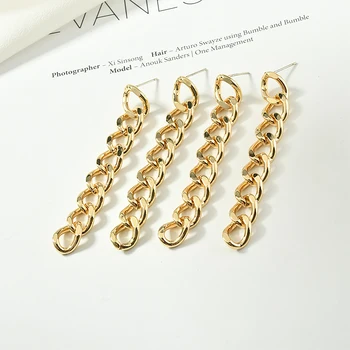

European and American High-quality Long Flat Chain 925 Silver Needle Ear Stud DIY Simple and Versatile Earrings Ear Stud 2pcs