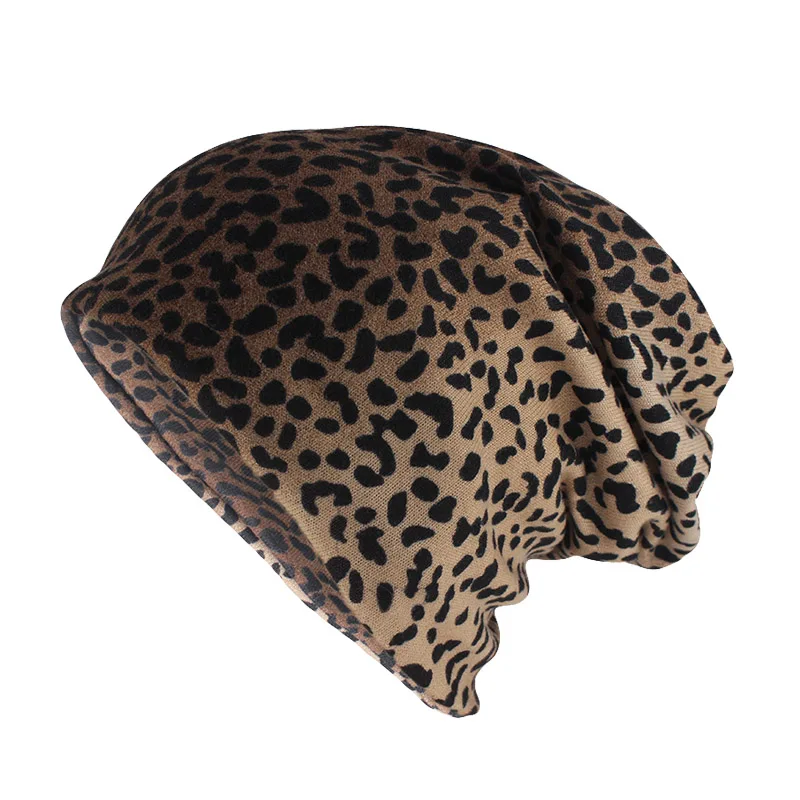 New Top Fashion Women Hat Striped Female Beanies Skullies Casual Polyester Leopard Scarf Cap Two Used Autumn Spring Warm Hats