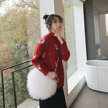 

High Collar Sweater Female Christmas Elk Cartoon Pattern Print Cute Unique Material Comfortable Slim Long Sleeve Fashion