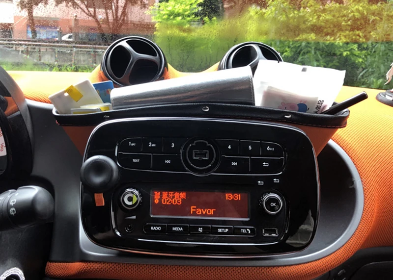 1pcs Smart 451 453 Fortwo Forfour 2009- Car Front Dashboard Storage Box PU Leather storage box container