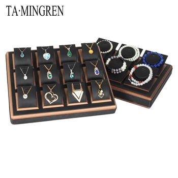 

Pu leather luxury black pendant necklace bracelet organizer tray
