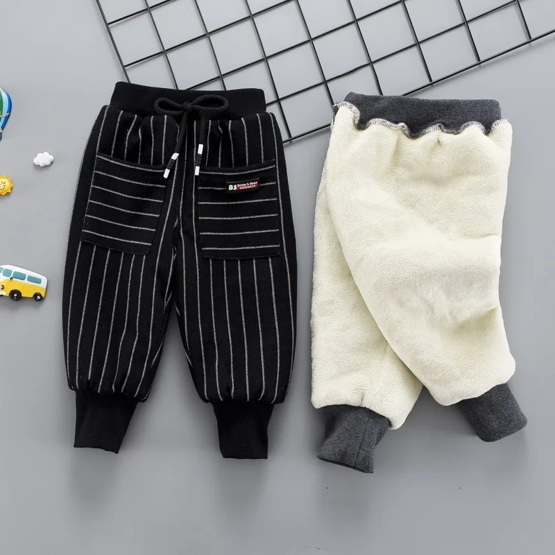 Осенне-зимняя детская одежда для маленьких мальчиков и девочек; плотные теплые бархатные штаны в полоску; хлопковые спортивные штаны для малышей; одежда для детей - Цвет: XYF 185106D Black