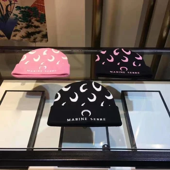 

2019 Marine Serre Full Moon Printed Women Men Casual Beanies Caps Hiphop Unisex Casual Warm Wools Beanies Hats