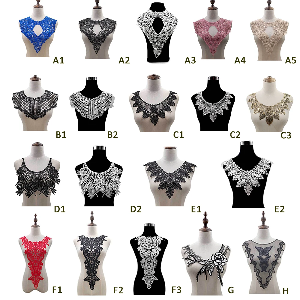1 Pc 3D Black White Gold Embroidery Flower Lace Collar Fabric Sewing Applique DIY Patches Ribbon Trim Neckline