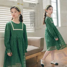 

Dress for Girls Long Sleeve Green Lace Evening Dresses Spring Palace Style Teens School Party Princess Dress Children's Clothing