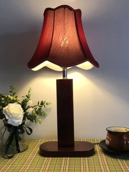 

All solid wood precious nostalgic gold bottom hand made fabric KD lampshade living room table lamp