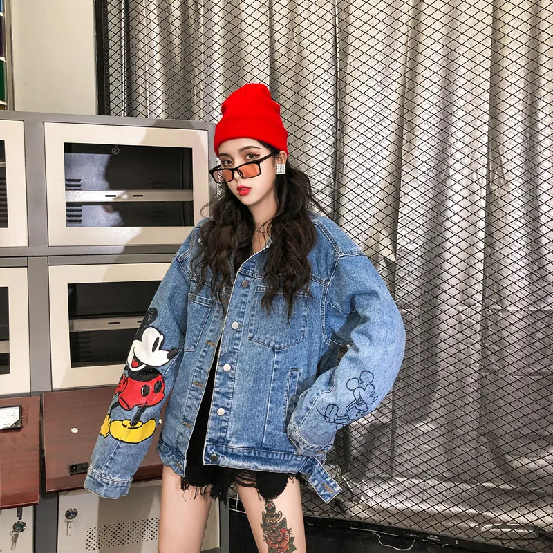 buy Winter Cartoon Printed Denim Coat Women Jacket Korea Loose Long Sleeve Denim Jacket For Women Outwe