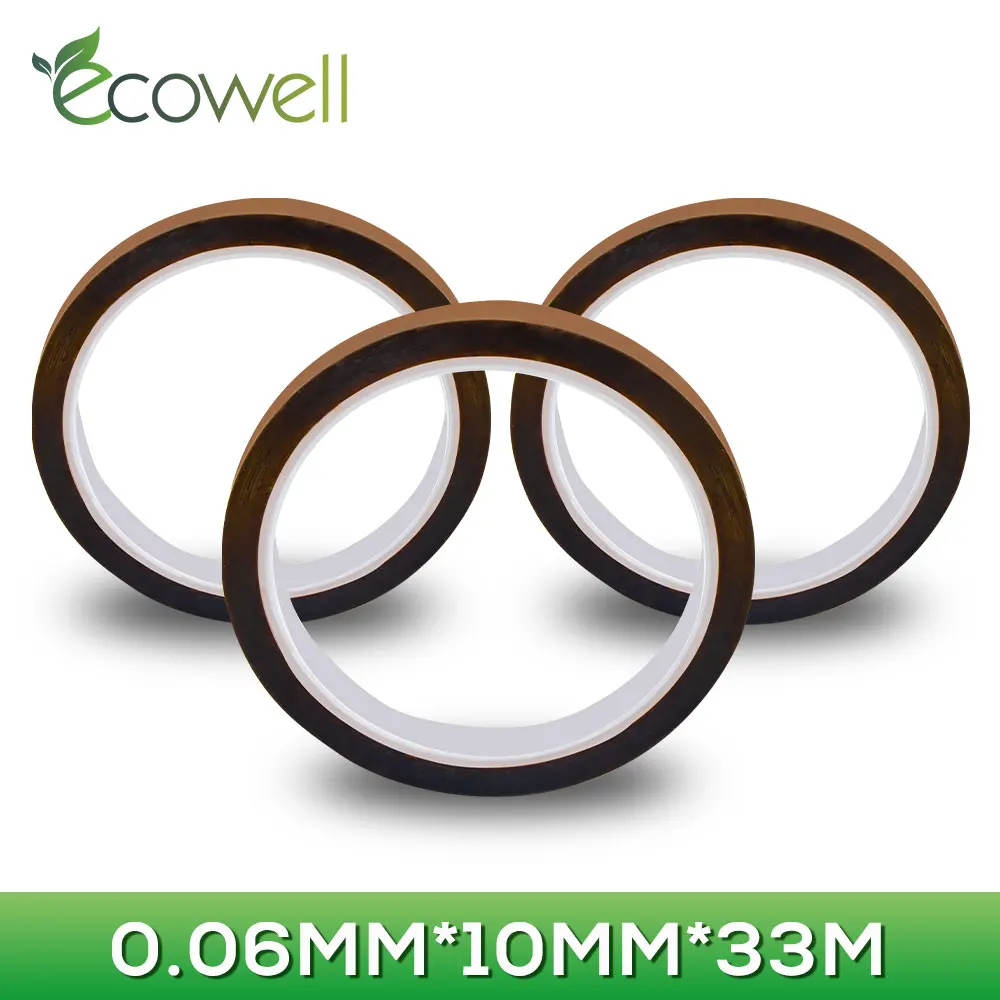 Термостойкая полиимидная Золотая клейкая лента типа Kapton Ecowell 10 мм * 33 м ширина