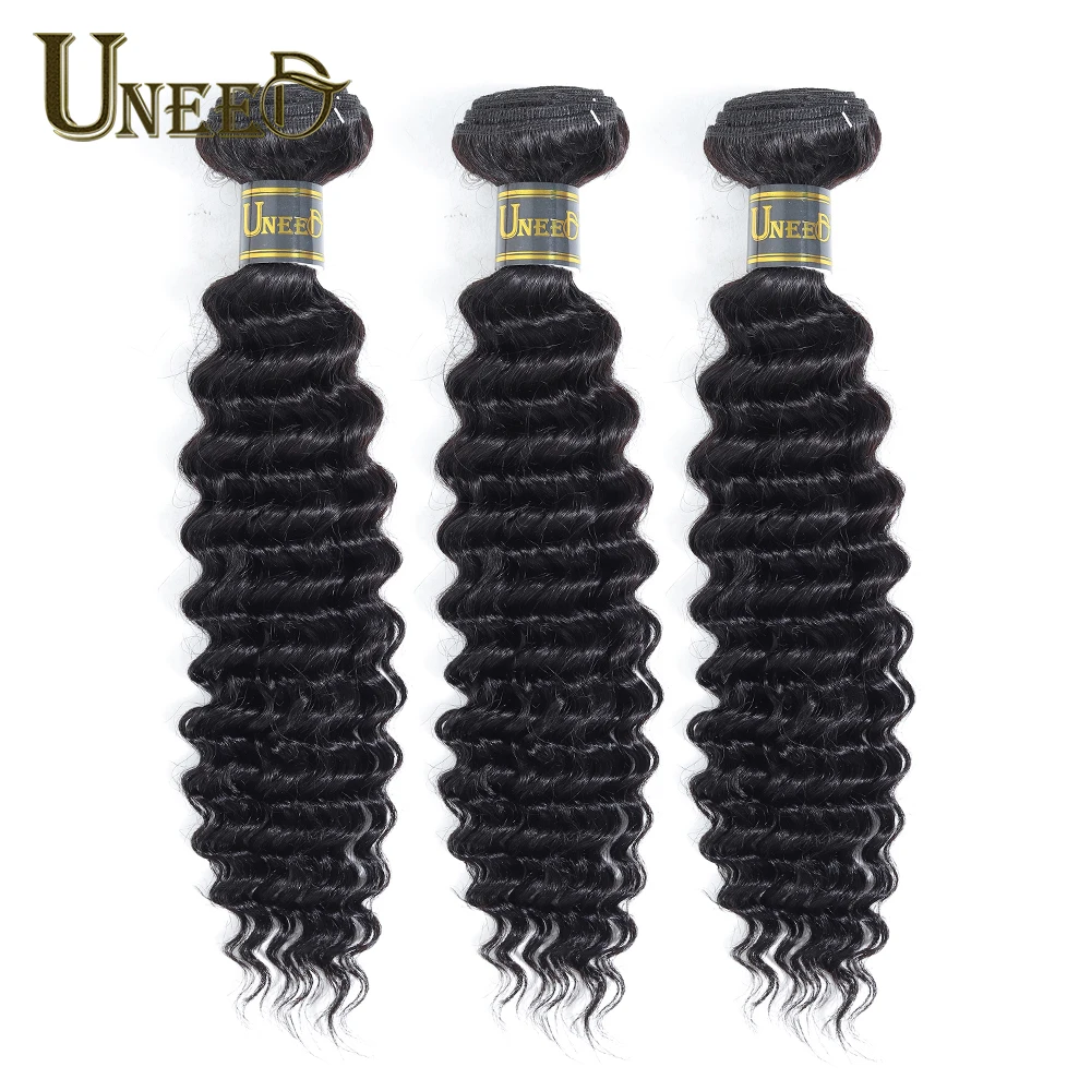 Uneed малазийские глубокие волнистые человеческие волосы плетения пучки волосы Remy можно купить 3 или 4 пучка с закрытием натуральный цвет 10-28