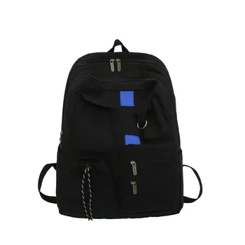 

Large Capacity Student'S Backpack Men And Women Ins Wind School Bag Contrast Color Multi-Pockets Casual Canvas