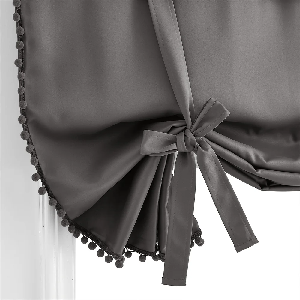 NICETOWN Tie Up Shade Rod Pocket Blackout Curtain with Small Ball Modern European and American Style for Kitchen Small Window