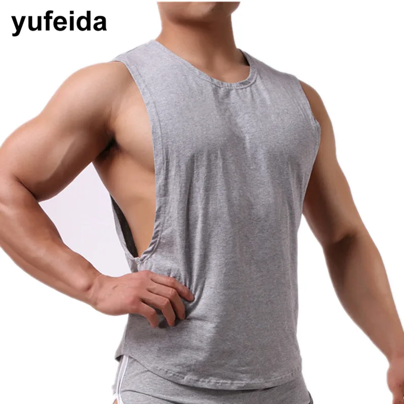 YUFEIDA Slim Men's Tank Tops Sleeveless Cotton Summer Vest Tops Fitness ...