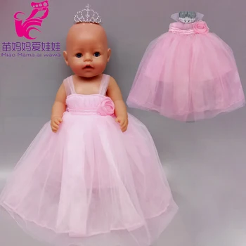 

43cm Baby new born Doll luxuary pink bride dress with crown 18 Inch American generation girl Doll jacket