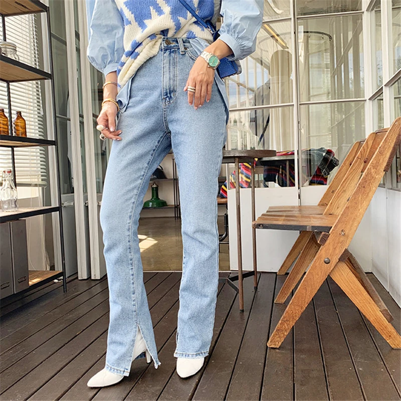 2020 Autumn Fashion Women High Waist Denim Jeans Straight Jeans Side Split Jeans Vintage Female Long Capri Pants 2020 Autumn Fashion Women High Waist Denim Jeans Straight Jeans Side Split Jeans Vintage Female Long Capri Pants